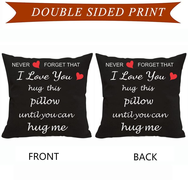Anrkets Two Sided Printing Lover Pillow Cover I Love You Hug This Pillow Until You Can Hug Me  Valentine's Day Birthday Gifts for Girlfriend Cotton Linen Square Decorative Waist Pillowcase 18""x 18"" - Image 2