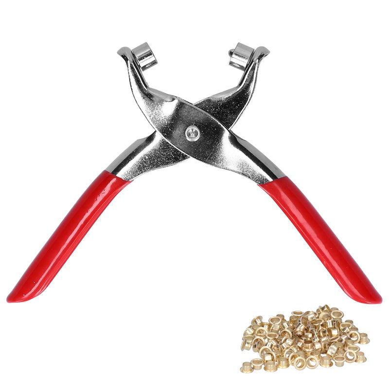 FUZHUI Grommet Eyelet Pliers Tool Kit - ChromePlated Plastic Dipping Handle 6In Red Hole Punch Tools with 100Pcs Rivets, for Fabric, Leather, Belt, Shoes, Clothes - Image 1