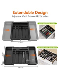 YIM-VIBEHAUS Drawer Organizer, Expandable Utensil Tray for Kitchen, BPA Free Flatware and Cutlery Holder, Adjustable Plastic Storage for Spoons Forks Knives, Black  - Image 2