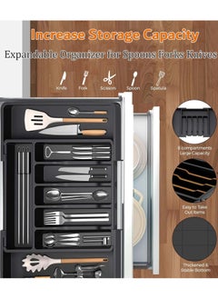YIM-VIBEHAUS Drawer Organizer, Expandable Utensil Tray for Kitchen, BPA Free Flatware and Cutlery Holder, Adjustable Plastic Storage for Spoons Forks Knives, Black  - Image 4