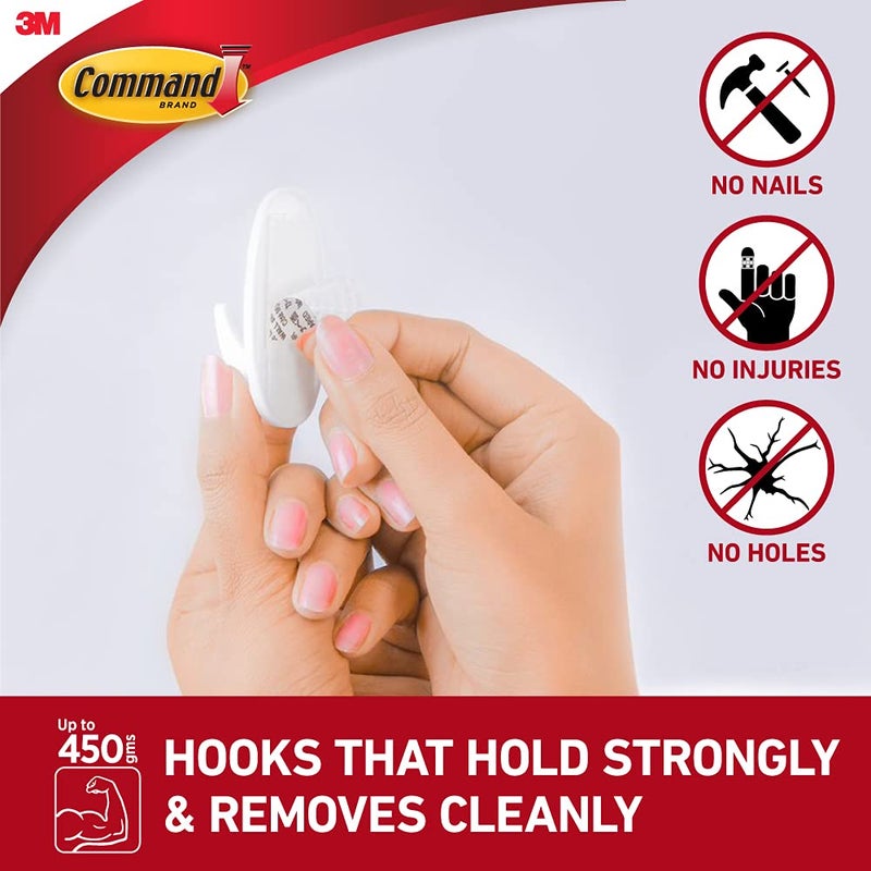Command Command Designer Small Self Adhesive Plastic Hooks Holds 450gm 2 Hooks and 4 Strips White - Image 3