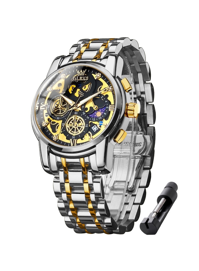 أوليفز ساعات OLEVS للرجال كرونوغراف من الفولاذ المقاوم للصدأ مقاومة للماء كلاسيكية مع تاريخ فاخر للأعمال ساعات معصم تناظرية 9947 - Image 1