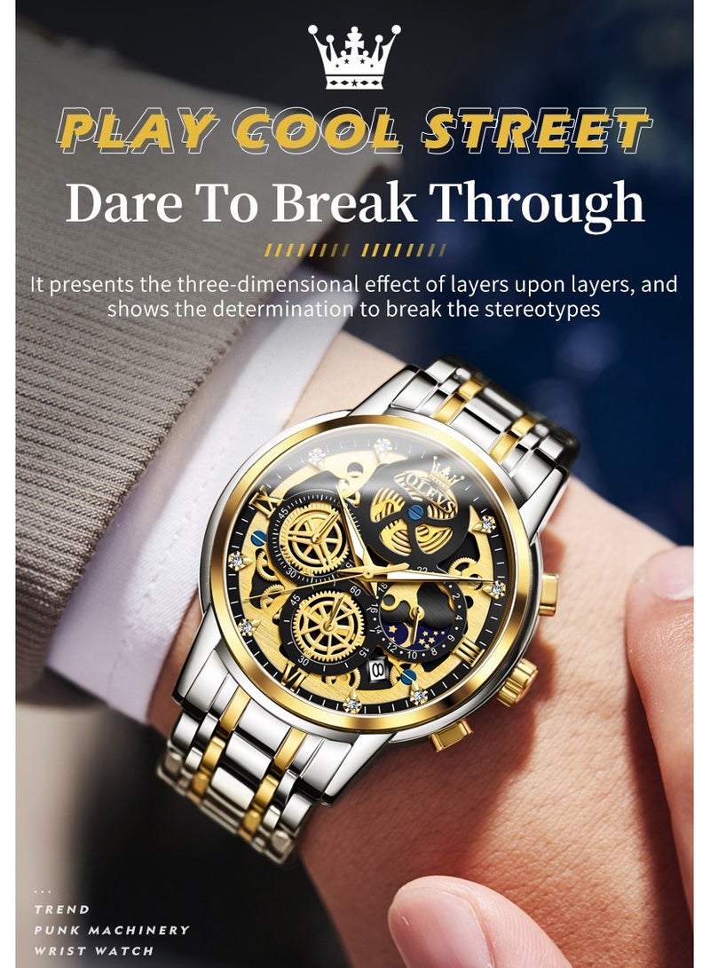 أوليفز ساعات OLEVS للرجال كرونوغراف من الفولاذ المقاوم للصدأ مقاومة للماء كلاسيكية مع تاريخ فاخر للأعمال ساعات معصم تناظرية 9947 - Image 3