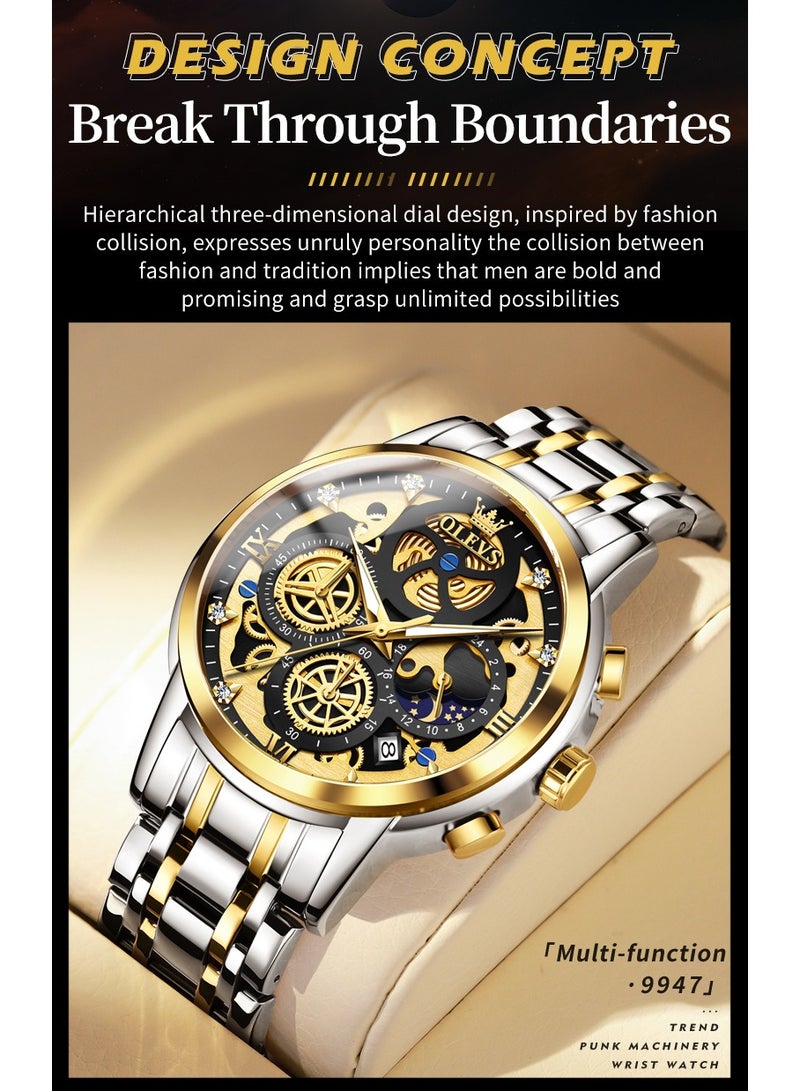 أوليفز ساعات OLEVS للرجال كرونوغراف من الفولاذ المقاوم للصدأ مقاومة للماء كلاسيكية مع تاريخ فاخر للأعمال ساعات معصم تناظرية 9947 - Image 4