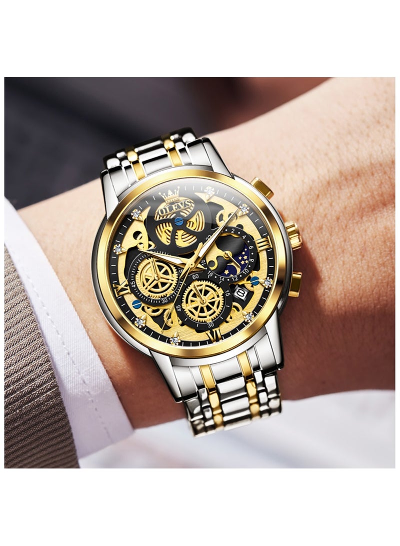 أوليفز ساعات OLEVS للرجال كرونوغراف من الفولاذ المقاوم للصدأ مقاومة للماء كلاسيكية مع تاريخ فاخر للأعمال ساعات معصم تناظرية 9947 - Image 2