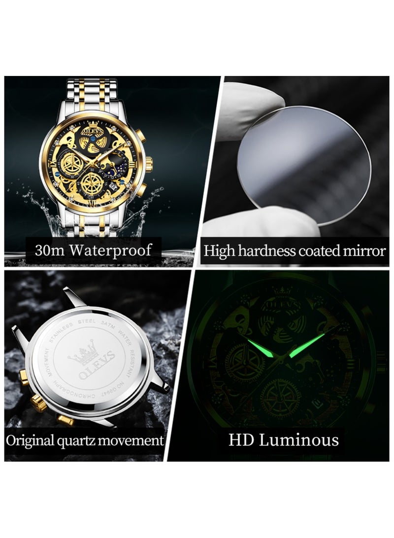 أوليفز ساعات OLEVS للرجال كرونوغراف من الفولاذ المقاوم للصدأ مقاومة للماء كلاسيكية مع تاريخ فاخر للأعمال ساعات معصم تناظرية 9947 - Image 5