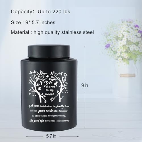 BRUKUSUR 9 Inches Large Urn for Human Ashes Stainless Black Cremation Urn Adult Urn Keepsake Urn Memorial Ashes Container Up to 220Ibs - Image 4