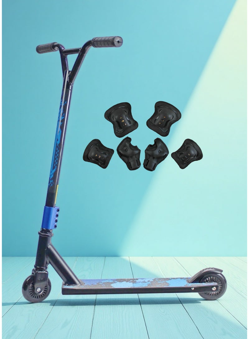 EASY FUTURE Aluminium Grip Tape Deck, 2 Wheels Stunt Scooter – Pro Scooter for Tricks, 110 mm Aluminium Wheels, Wide T-Tube Handlebars, Steel Brake, Lightweight 360 Degree Stunts, For Beginner and Intermediate Level Including Protective Gear Set - Image 1