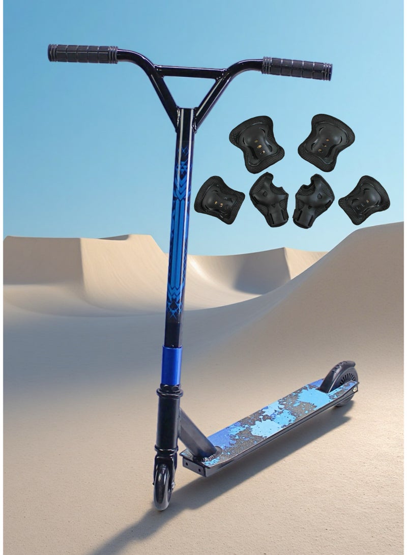 EASY FUTURE Aluminium Grip Tape Deck, 2 Wheels Stunt Scooter – Pro Scooter for Tricks, 110 mm Aluminium Wheels, Wide T-Tube Handlebars, Steel Brake, Lightweight 360 Degree Stunts, For Beginner and Intermediate Level Including Protective Gear Set - Image 5