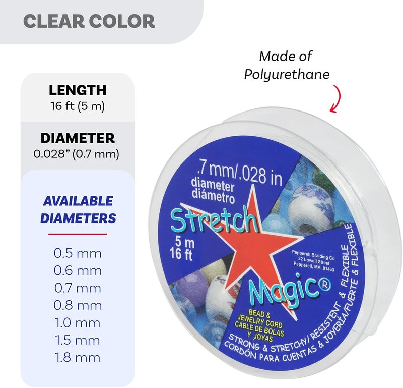 Stretch Magic حبل خرز مرن - لون شفاف، بقطر 0.7 مم، 5 متر (16.4 قدم) - سهل الربط، خيط قوي ومرن لصنع المجوهرات المكونة من الخرز - Image 3