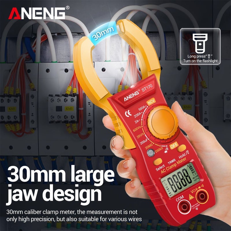 ANENG 500A AC Digital Clamp Meter ST170 Red AC DC Voltage Tester 2000 Counts NCV - Image 3