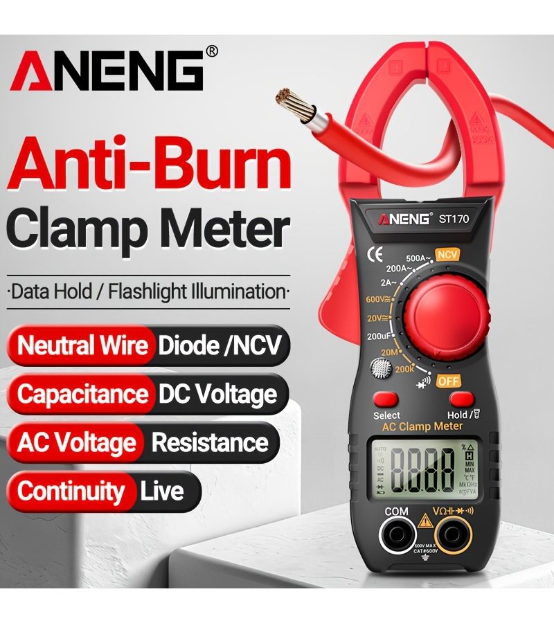 ANENG 500A AC Digital Clamp Meter ST170 Red AC DC Voltage Tester 2000 Counts NCV - Image 1