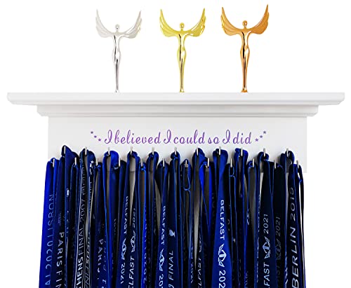 wisnew Premium Wooden Trophy Shelf and Medal Hanger Featuring Sturdy Ribbon Hooks Wall Mount Medal Holder Display Gymnastics Soccer Running Race Medals Award - Image 1