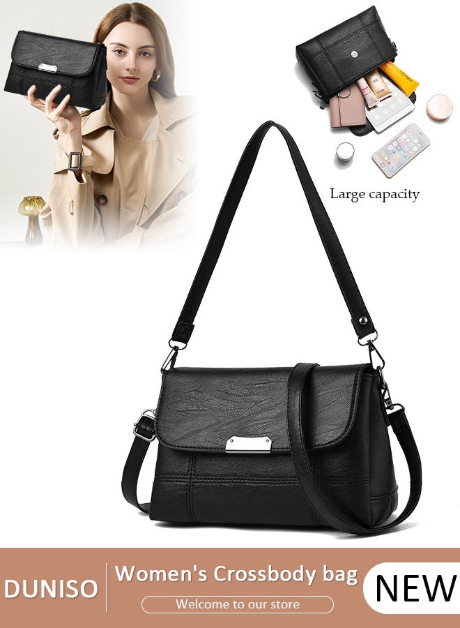 DUNISO Women Faux Leather Crossbody HandBags Crossbody Purse Shoulder Bag Black - Image 1