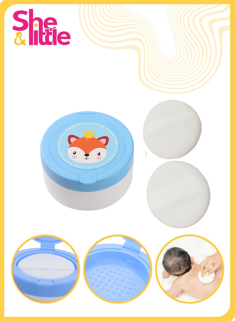 شي آند ليتل مجموعة علبة بودرة الجسم للأطفال، متعددة الاستخدامات للأطفال والنساء، تتضمن 2 نفخة بديلة، قبضة مريحة مضادة للانزلاق، مثالية للاستحمام والسفر والمنزل (أزرق) - Image 1