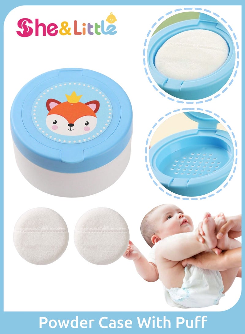 She&Little Baby Body Powder Puff Case Set, Multi Use for Baby and Women, Includes 2 Replacement Puffs, Anti-Slip Comfort Grip, Ideal for Bath Travel and Home(Blue) - Image 1