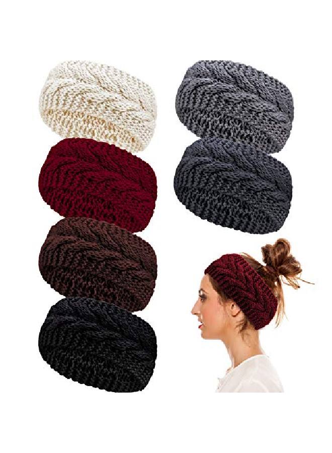 Whaline 6 Pieces Twist Knitted Headbands Winter Ear Warmers Crocheted Turban Head Wraps Elastic Hair Band Accessories Hair Scrunchies Scarves For Women Girls (Autumn&Winter Colors) - Image 1