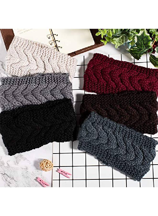 Whaline 6 Pieces Twist Knitted Headbands Winter Ear Warmers Crocheted Turban Head Wraps Elastic Hair Band Accessories Hair Scrunchies Scarves For Women Girls (Autumn&Winter Colors) - Image 4