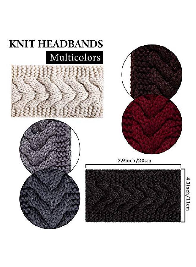 Whaline 6 Pieces Twist Knitted Headbands Winter Ear Warmers Crocheted Turban Head Wraps Elastic Hair Band Accessories Hair Scrunchies Scarves For Women Girls (Autumn&Winter Colors) - Image 3
