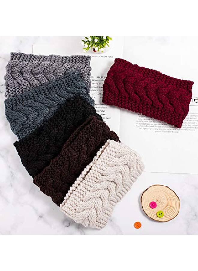 Whaline 6 Pieces Twist Knitted Headbands Winter Ear Warmers Crocheted Turban Head Wraps Elastic Hair Band Accessories Hair Scrunchies Scarves For Women Girls (Autumn&Winter Colors) - Image 5
