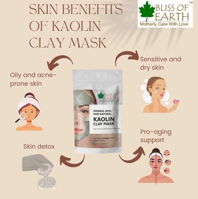 Bliss of Earth 100% Pure White Kaolin Clay Powder 100GM Finest Grade Natural Facial Mask Remove Excessive Oil & Dirt From Face Great For DIY Products - Image 2