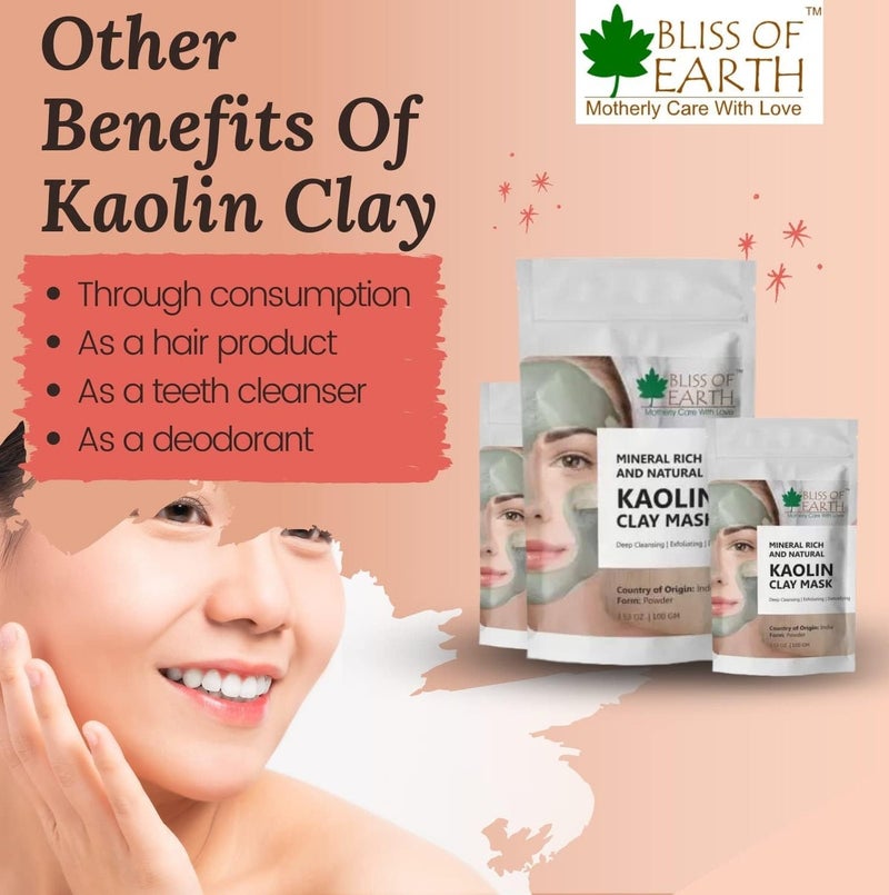 Bliss of Earth 100% Pure White Kaolin Clay Powder 100GM Finest Grade Natural Facial Mask Remove Excessive Oil & Dirt From Face Great For DIY Products - Image 3
