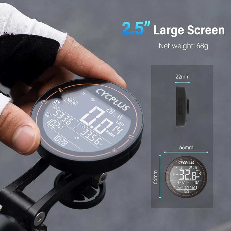 CYCPLUS GPS Bike Computer, Wireless Cycling Computer, ANT+ Bluetooth Bicycle Computer Mini Speedometer Odometer Waterproof MTB Tracker, Rechargeable with 2.5 Inch Screen for Bikers Outdoor Cycling - Image 2
