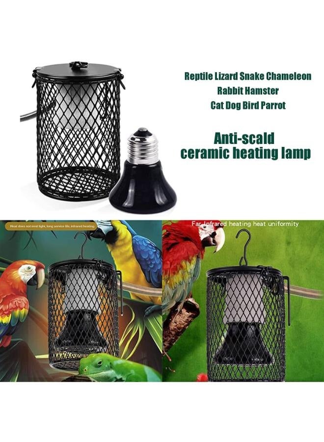 b&k مصباح الحرارة للتدفئة في فصل الشتاء للزواحف، سخان قفص الطيور المعلق مع أنبوب حديد مضاد للعض، سخان الحيوانات الأليفة من السيراميك بالأشعة تحت الحمراء لحوض السمك في حظيرة سحلية الدجاج - Image 2