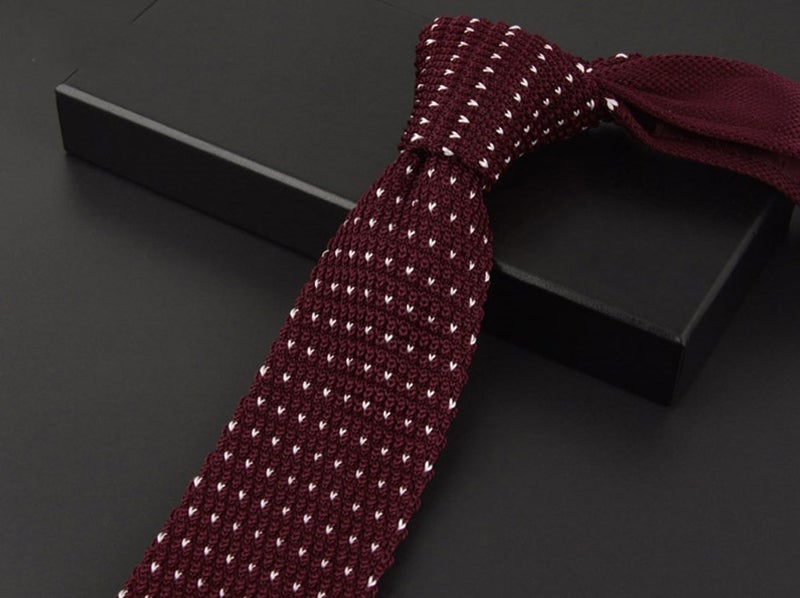 Elfeves Men Boys Burgundy Red Knitted Neck Tie Accessory Narrow Necktie Gift for Husband - Image 3