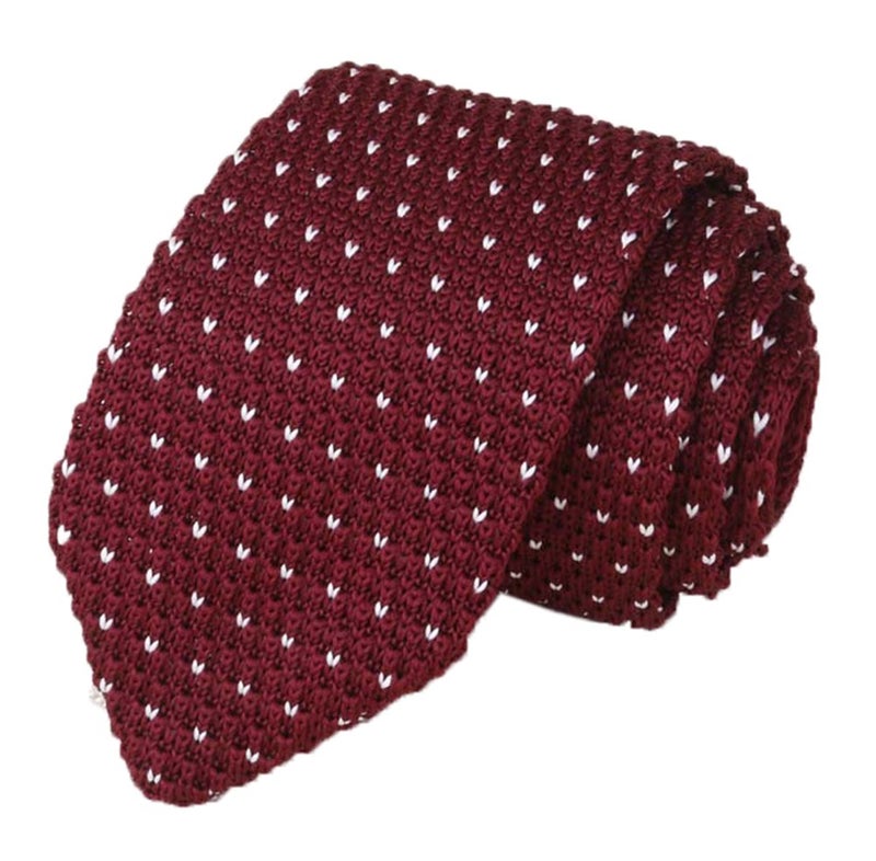 Elfeves Men Boys Burgundy Red Knitted Neck Tie Accessory Narrow Necktie Gift for Husband - Image 5