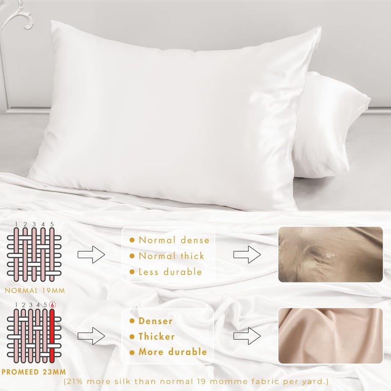 PROMEED White Silk Pillowcase 2 Pack for Hair and Skin, Both Sides 100% 23 Momme Mulberry Silk Pillow Case Set of 2 with Hidden Zipper, Soft and Breathable (Standard 20"x26", White) - Image 5