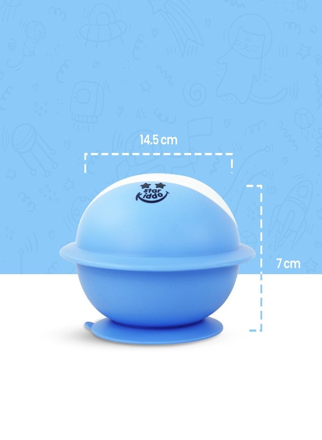 StarKiddo® AstroGrip Silicone Bowl Set: Easy-Grip Feeding Spoon and Fork for Babies & Toddlers| Strong Suction| Microwave and Dishwasher Safe (Blue) - Image 4