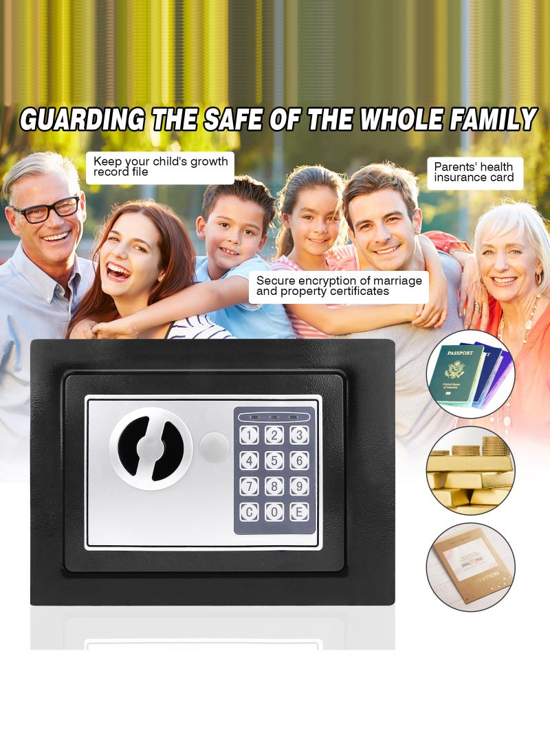 Arabest Safe Box for Home security, Electronic money box with Digital Keypad and Keys, small safe Lock Box Steel Construction 4.6L cash box Money Jewelry Document safe, 23 x 17 x 17 cm, Black - Image 3