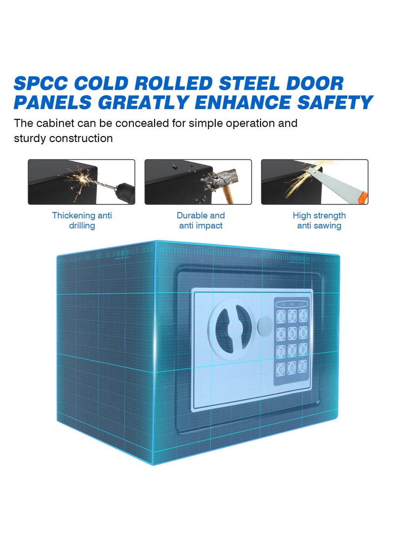 Arabest Safe Box for Home security, Electronic money box with Digital Keypad and Keys, small safe Lock Box Steel Construction 4.6L cash box Money Jewelry Document safe, 23 x 17 x 17 cm, Black - Image 4