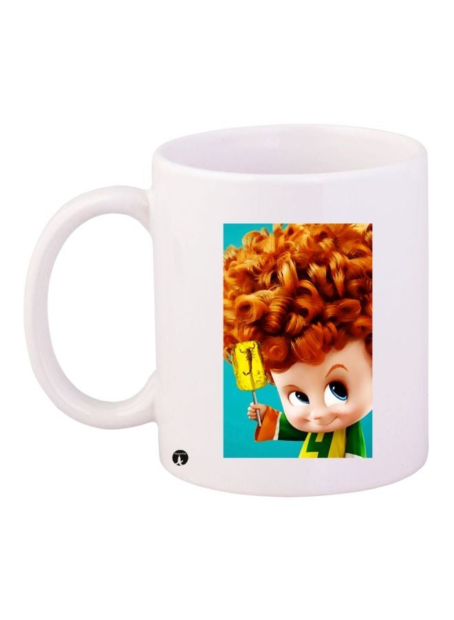 RYN Cartoon Printed Coffee Mug White/Brown/Blue 11ounce