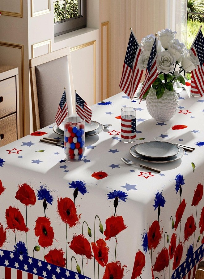 XCHI America Stars Red Blue Flowers Patriotic 4th of July Memorial Day Independence Day Tablecloth Rectangle Washable Table Covers for Home Party Decorations 60x84 Inch - Image 3