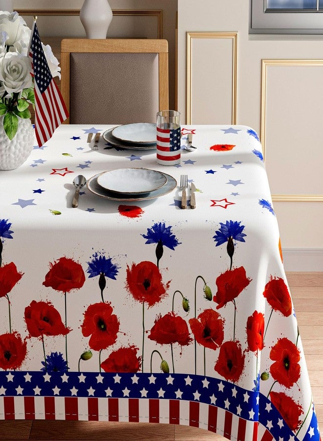 XCHI America Stars Red Blue Flowers Patriotic 4th of July Memorial Day Independence Day Tablecloth Rectangle Washable Table Covers for Home Party Decorations 60x84 Inch - Image 2