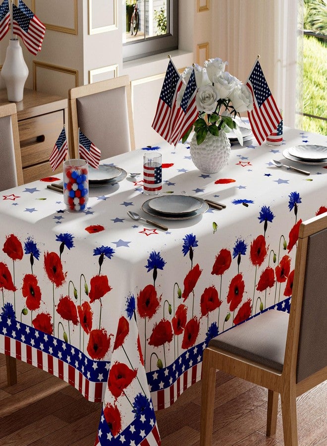 XCHI America Stars Red Blue Flowers Patriotic 4th of July Memorial Day Independence Day Tablecloth Rectangle Washable Table Covers for Home Party Decorations 60x84 Inch - Image 1
