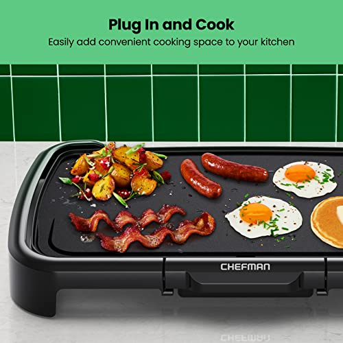 Chefman XL Electric Griddle with Removable Temperature Control, Immersible Flat Top Grill, Burger, Eggs, Pancake Griddle, Nonstick Extra Large Cooking Surface, Slide Out Drip Tray, 10 x 20 Inch - Image 5