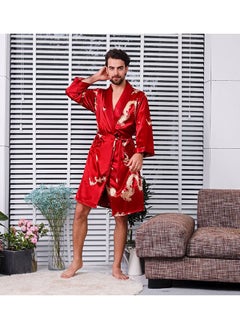 Loquat Printed Silk Robe Red  - Image 2