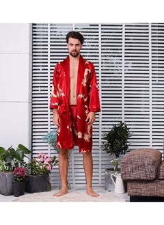 Loquat Printed Silk Robe Red  - Image 1