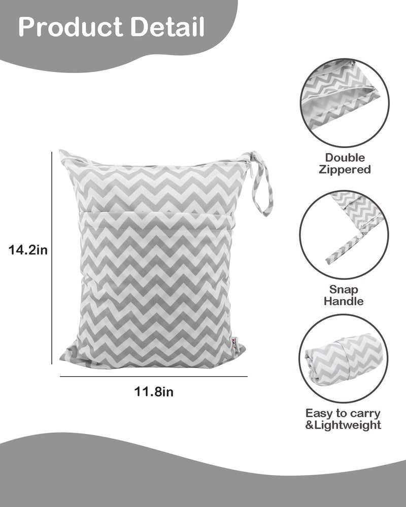 ALVABABY 2pcs Cloth Diaper Wet Dry Bags Waterproof Reusable with Two Zippered Pockets Travel Beach Pool Daycare Soiled Baby Items Yoga Gym Bag for Swimsuits or Wet Clothes L2933 - Image 3