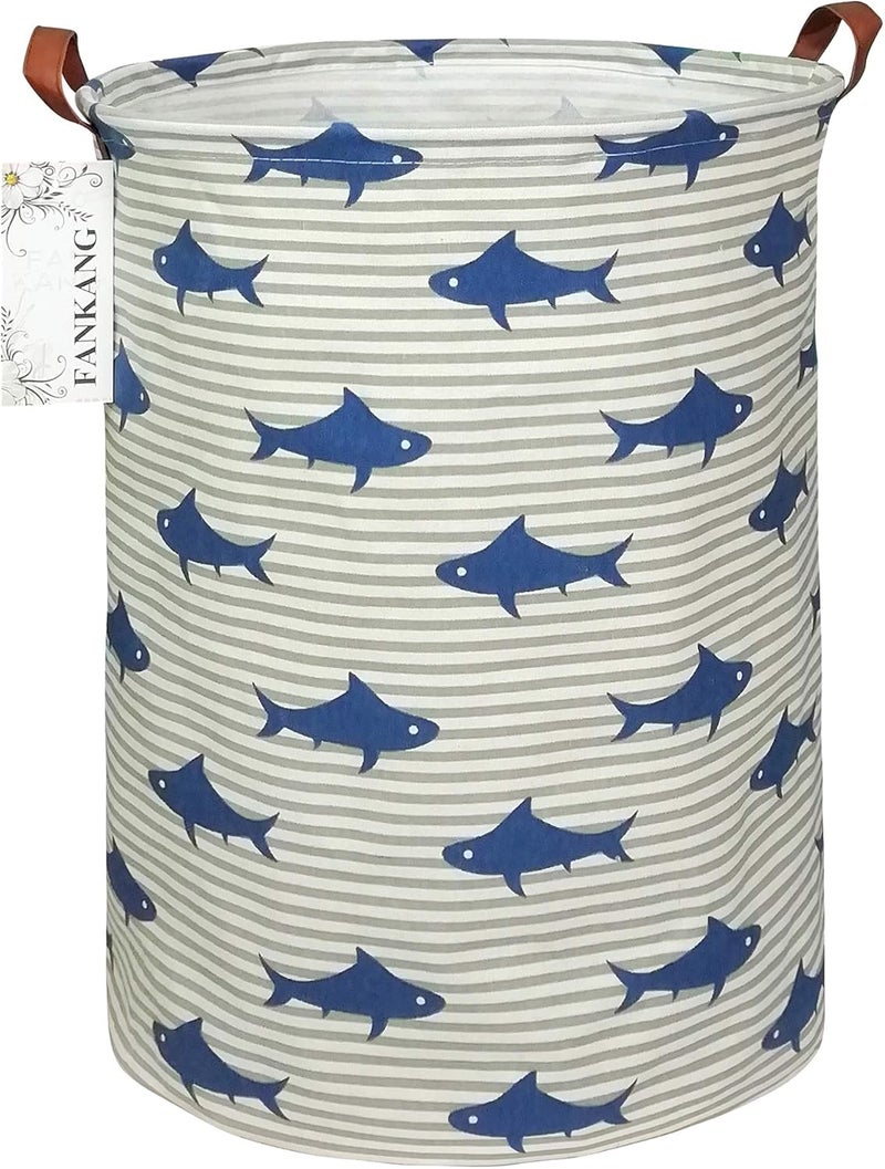 FANKANG Storage Basket, Nursery Hamper Canvas Laundry Basket Foldable with Waterproof PE Coating Large Storage Baskets for Kids Boys and Girls, Office, Bedroom, Clothes,Toys（Shark） - Image 1