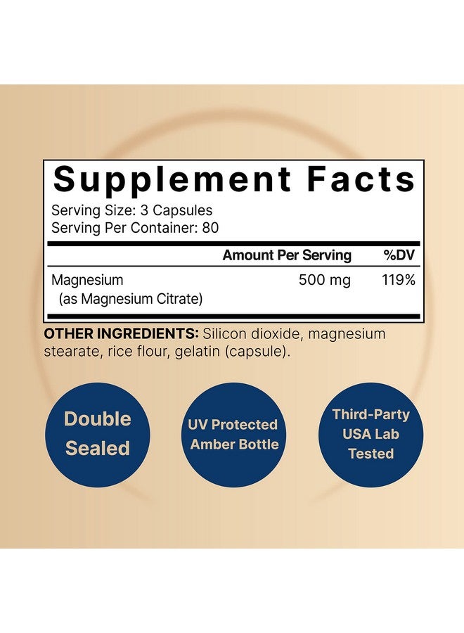 NatureBell Magnesium Citrate 500Mg 240 Capsules ; High Purity Elemental Form Extra Strength ; Essential Mineral For Heart Muscle & Digestion Support Nongmo & No Gluten - Image 3
