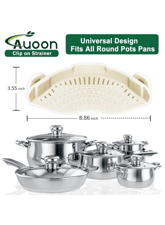 أون مصفاة سيليكون بمشبك من AUOON لجميع الأواني والمقالي، مصفاة معكرونة بمشبك مصفاة طعام للحوم والخضراوات والفواكه مصفاة مطبخ سيليكون (أبيض) - Image 2
