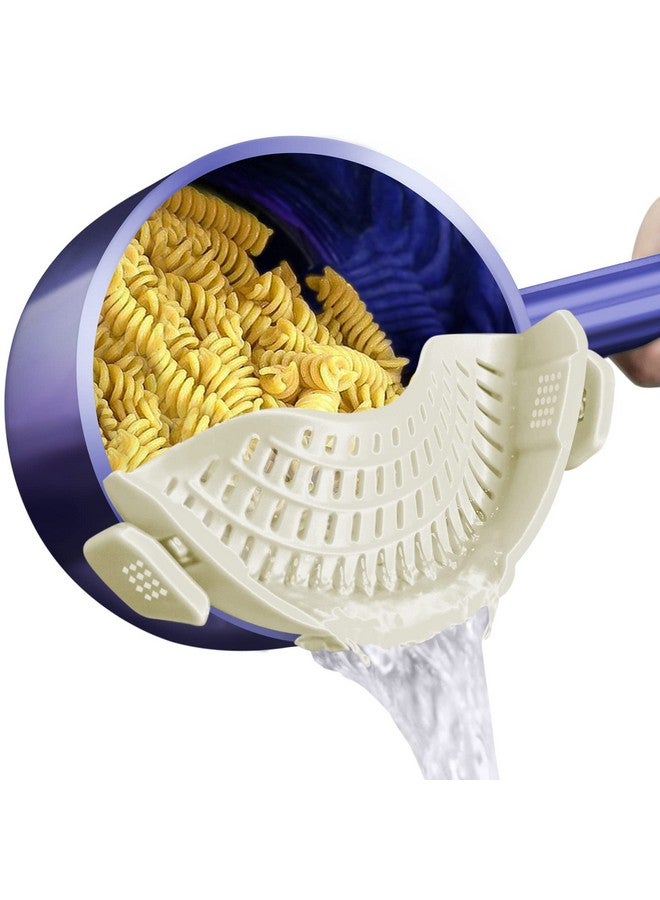 أون مصفاة سيليكون بمشبك من AUOON لجميع الأواني والمقالي، مصفاة معكرونة بمشبك مصفاة طعام للحوم والخضراوات والفواكه مصفاة مطبخ سيليكون (أبيض) - Image 1