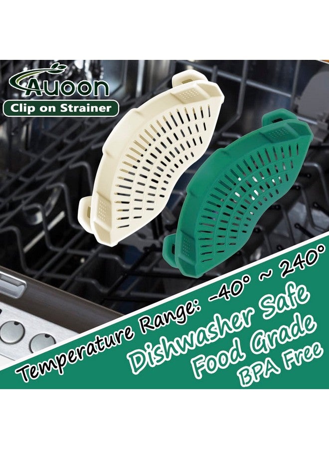أون مصفاة سيليكون بمشبك من AUOON لجميع الأواني والمقالي، مصفاة معكرونة بمشبك مصفاة طعام للحوم والخضراوات والفواكه مصفاة مطبخ سيليكون (أبيض) - Image 3