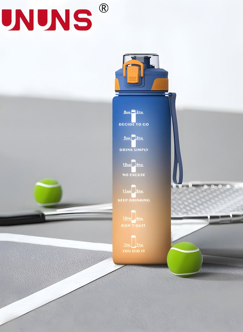 UNUNS 1L Motivational Water Bottle with Time Marker, Leakproof BPA & Toxic Free, Inspirational Tritan Sports Drinking Jug Water Jug with Flip Spout Fit for Home Office, Gym, Outdoor Sports  - Image 1