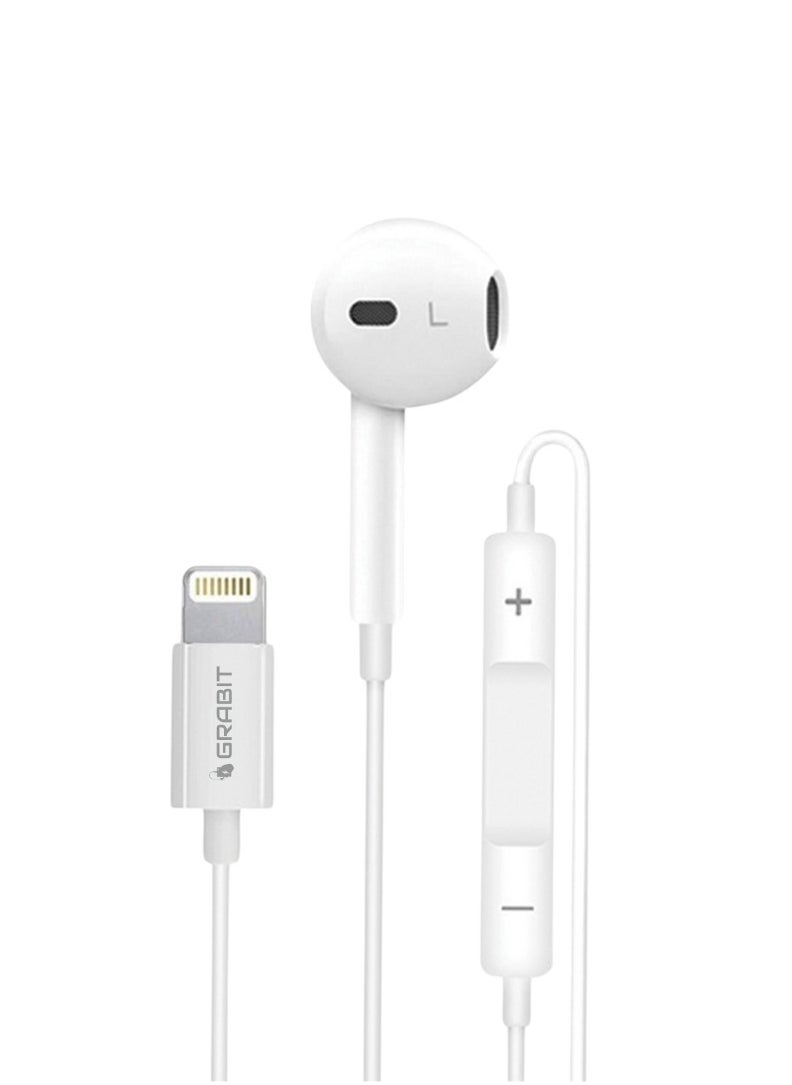 GRABIT Lightning Mono Wired Earphones – Clear Calls, Lightweight Comfort, Easy Controls 