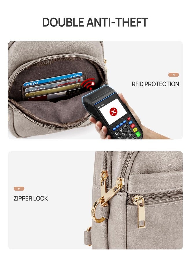 CHOLISS حقيبة كتف صغيرة مضادة للسرقة من تشوليس للنساء والرجال، مصنوعة من الجلد بتقنية RFID، حقيبة كروسبودي، حقيبة خصر، حقيبة صدر، حقيبة سفر، حقيبة ظهر يومية، رمادي، صغير، كاجوال - Image 3